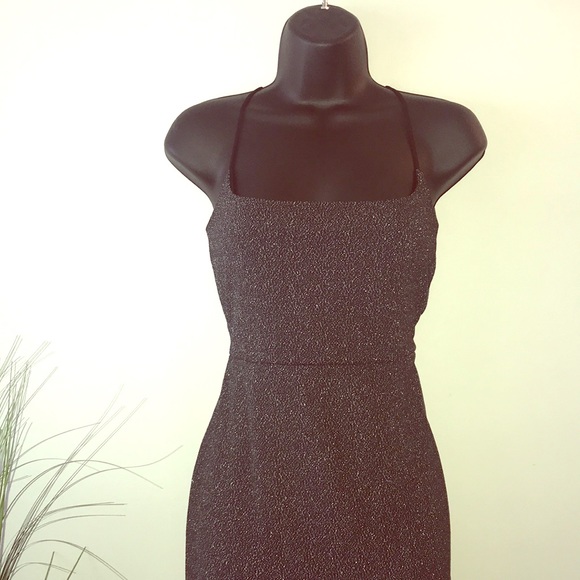 Missguided Black & Silver Midi Dress with Split - Picture 6 of 8